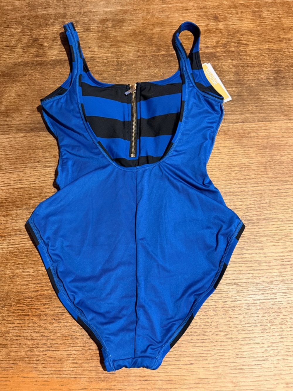 MICHAEL Michael Kors Blue and Black Striped One-Piece Swimsuit with Front Zip - Picture 4 of 8